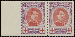 ** N° 134A 20c. Violet In Paar, Tanding 12 (linkerzegel Met Papierrestje In Gom), Zm (OBP €550) - 1914-1915 Rotes Kreuz