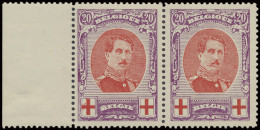 ** N° 134A-V2 20c. Violet In Paar, Rechterzegel Met Variëteit Litteken, Tanding 12, Zm (OBP €825) - 1914-1915 Rotes Kreuz