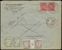 1922 N° 138 In Paar, Briefomslag Met T4RB LIER, 12.VII.1922 Naar Feignies/France, 20c. Was Binnenlands Enkelvoudig Port, - 1915-1920 Alberto I