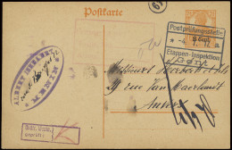 1917 E.P. En C.P. (2x) Van MENIN, Censuur MENIN, Rode Kader EINGANG (date) ..., Geprüft In Kader, Postprüfungstelle Gent - Armada Belga