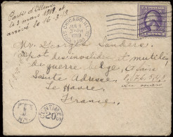 1919 N° 169 (Yv.), USA, Brief Van Chicago, Dd. 8 Januari 1919, Depot Des Invalides De Guerre, Onvoldoende Gefrankeerd (C - Other & Unclassified