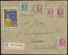 1924 N° 193, 201 (3x) En 202 Als 1,50fr. Frankering Op Aangetekende Brief Agentschap VERVIERS 12, Dd. 7/4/1924 Naar Wene - 1922-1927 Houyoux