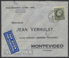 1936, N° 290 20fr. Groen Op Brief Van Verviers 2fr., T4R-7 Punten, Naar Montevideo /Uruguay Per Vliegtuig, Zm - 1929-1941 Big Montenez