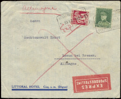 1933, Spoedbestelling Brief Gefrankeerd Met OBP N° 323 En 339 5Fr. Groen - Kepi En 25c. Ceres En Verstuurd Uit Oostende  - 1931-1934 Quepis