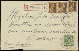 1937, N° 425 En 427 (3x), Op Aangetekende Brief, Vanuit Neerhespen 78, Relais Kantoor T4R 13, Dd. 25 IX 10-11 1937, Naar - 1935-1949 Klein Staatswapen