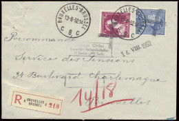 1952 N° 847A (Fransblauw), 832 Op Aangetekende Brief Met Dubbele Ontwaarding Vanuit Brussel 1° Ontwaarding Door Een Stom - 1936-1951 Poortman