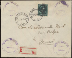 N° 696, 5fr. Groen, Vanuit Nieuwpoort (afstempeling Nieuwpoort B Met 7 Punten) Naar Brussel, Paarse Stempel Witte Brigad - WW II (Covers & Documents)