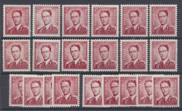 ** N° 925 Boudwijn 2fr. Karmijnroze, 20 Diverse Kleurnuances, Zm/m (OBP € 160) - 1953-1972 Glasses