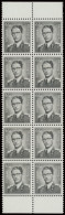 ** N° 1069A 6,50fr. Grijs In Veldeel Van 10 (1 Zegel Met Gomvlekje), Zm/m (OBP €1.050) - 1953-1972 Glasses