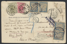 1905 Zichtkaart, Verstuurd Uit Frankrijk Naar België, Getaxeerd In België En In Frankrijk, Lijnstempels TERUG AAN AFZEND - Autres & Non Classés