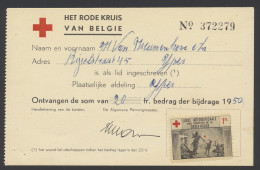 1950 Vignet Van Het Rode Kruis Van België Op Lidkaart, Afdeling Ieper, Zm - Erinofilia [E]