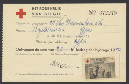 1950 Vignet Van Het Rode Kruis Van België Op Lidkaart, Afdeling Ieper, Zm - Erinnophilia [E]