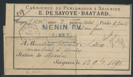 1895 Brief Van Station De Soignies (zeshoekige Stempel) 13.11.1895 Naar Menin (blauwe Stempel Op Twee Lijnen MENIN 13 NO - Sonstige & Ohne Zuordnung