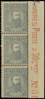 ** N° 10 50c. Grey Off Centre To The Right, In Vertical Strip Of 3 Stamps With Margin Of Sheet And Marginal Inscription  - 1884-1894