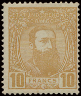 * N° 13 10Fr. Yellow-ochre Off Centre To The Right, Hinged, Signed, Vf (OBP €900) - 1884-1894
