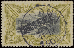 N° 35L2-Cu 50c. Olive With Local Overprint CONGO BELGE Type 2, Curiosity: Applied Oblique, Cancelled BANANA In Black, Vf - Other & Unclassified