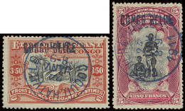 N° 37L1 And 38L1 3,50Fr. Vermilion And 5Fr. Carmine With Local Overprint CONGO BELGE Type L1, Both Cancelled COQUILHATVI - Other & Unclassified