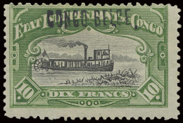 * N° 39L1-Cu1 10Fr. Green With Local Overprint CONGO BELGE Type 1 And With Curiosity Of Centre Boat Wheel Touching Frame - Sonstige & Ohne Zuordnung