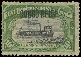 N° 49-Cu3 10Fr. Green With Typo Overprint CONGO BELGE Type 1, Watermarked, Position #13 Of The Sheet, With Telegraphic C - Otros & Sin Clasificación