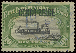 N° 49-Cu3 10Fr. Green With Typo Overprint CONGO BELGE Type 1, Watermarked, Position #13 Of The Sheet, With Telegraphic C - Autres & Non Classés