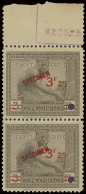 ** N° 161A 3Fr.25 On 3Fr. Brown Olive - Vloors Issue Vertical Pair, With Margin Sheet With Partial Framed Purple Cachet, - Otros & Sin Clasificación