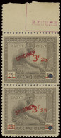 ** N° 161A 3Fr.25 On 3Fr. Brown Olive - Vloors Issue Vertical Pair, With Margin Sheet With Partial Framed Purple Cachet, - Sonstige & Ohne Zuordnung