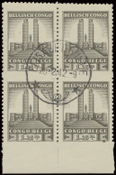 N° 219-Cu 1,25Fr. - Monument Albert In Block Of 4 Unperforated Horizontally Between Stamps And Cancelled ELISABETHVILLE  - Other & Unclassified