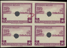 Type 238, 256, 257 And 267 1,25fr., 75c., 1fr. And 20fr. - Palms Issue In Block Of 4, Proof Without Centre With Punched  - Sonstige & Ohne Zuordnung