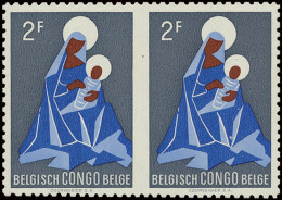 ** N° 364-Cu 2Fr. Blue Gray And Red Brown - Madona Horizontal Pair With Curiosity Of Perforation Unperforated Between Th - Autres & Non Classés