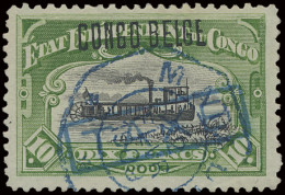 TX 16 10Fr. Green With Local Overprint CONGO BELGE Type L3 And With Boxed TAXE In Blue, With Telegraphical Cancellation  - Otros & Sin Clasificación