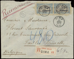 1913, Registered Cover, Franked With OBP N° 57 (horizontal Pair) 25c. Blue - Mols Bilingual 1910 Issue, Sent From Dima M - Autres & Non Classés