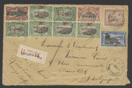 1924, Registered Airmail Cover (front Only), Franked With OBP N° 66 (2x), 95, 96 (4x), 97, 110 And PA3, Sent From Kinsha - Otros & Sin Clasificación