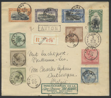 1926 Inauguration Ligne Aérienne Roi Albert Katanga Bas Congo 12-13 Févr. 1926, Green Framed Cachet On Registered Airmai - Andere & Zonder Classificatie