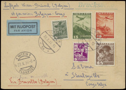 1936, SABENA Flight Wien-Brussels, Airmail Postcard Sent From Wien/Austria October 23, 1936 To Stanleyville / Belgian Co - Autres & Non Classés