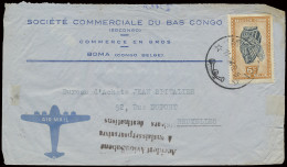 1948, Libenge Crash Airmail, Airmail Cover Franked With OBP N° 291 6Fr. Masks Issue, Sent From Matadi May 11, 1948 To Br - Otros & Sin Clasificación