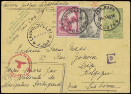 1940, Postal Stationery Catalogue Stibbe N° 71, Part With Additional Franking OBP N°169 And 176, Sent From Tshikapa Jull - Covers & Documents