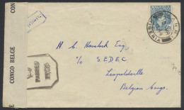 1944, Belgian Congo Censor Tape Type Aa Applied At Leopoldville By Censor Man Number 48 (in Black) On Airmail Cover Sent - Lettres & Documents