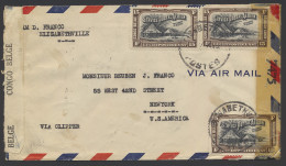 1944 Airmail Cover Franked With OBP N° 241 And PA 5 (4x), Sent From Elisabethville To USA, Censor Tape CENSURE CONGO BEL - Lettres & Documents