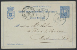 1892 Postal Stationery Item Stibbe N° 11, Sent From Boma Dec. 8, 1892 Early Use Of This Card To Marchienne-au-Pont Belgi - Stamped Stationery