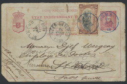 1897 Postal Stationery Catalogue Stibbe N° 12 (reply Card) With Additional Franking OBP N° 15 5c. Red-brown - Mols Congo - Entiers Postaux