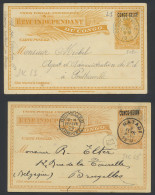 1909 Lot Of 3 Postal Stationery Items, Catalogue Stibbe N° 21La (1x) And 21Lc (2x) 1909 Issue With Local Overprint CONGO - Ganzsachen