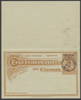 Postal Stationery Stibbe 23P 15c. + 15c. Prince Issue With Typo Overprint CONGO BELGE With CTO MATADI 30 SEPT 1909 In Bl - Stamped Stationery