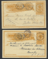 1910 Postal Stationery Catalogue Stibbe N° 27 (2x) 15c. Orange - Palms Unilingual Issue, Sent From Boma And Lusambo In 1 - Ganzsachen