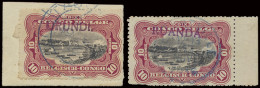 N° 10 And 17 (with Faults) 10c. Carmine With Tombeur Handstamp Overprints RUANDA And URUNDI, The Ruanda Stamp Cancelled  - Andere & Zonder Classificatie