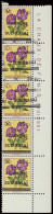 ** N° 3-Cu 25c. On 10c. Flowers Issue, Vertical Strip Of 5 Stamps Including 2 Showing Misplaced Surcharge À CHEVAL, MNH, - Sud-Kasaï