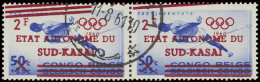 N° 18-Cu 2fr. On 50c., Horizontal Pair With Double Overprint With One Of Them Applied Partially Oblique, Very Impressive - Sud-Kasaï
