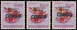 ** N° 6 (3x) 6,50Fr. Flowers With Overprint CONGO Of 1960 The 3 Stamps With 3 Different Small Overprints République Popu - Andere & Zonder Classificatie