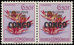 ** N° 6 6,50Fr. Flowers With Overprint CONGO Of 1960 In Horizontal Pair With Small Overprints République Populaire Type  - Sonstige & Ohne Zuordnung