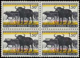 ** N° 405 Of Republic Of Congo 1,50Fr. Animals With Overprint CONGO Of 1960 In Block Of 4 With Small Overprint Républiqu - Autres & Non Classés