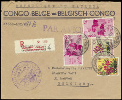 1960, Registered Airmail Cover, Franked With OBP N° 376 (2x), 388 And 396 2Fr - Independance And 1Fr And 10 Fr - Flowers - Katanga